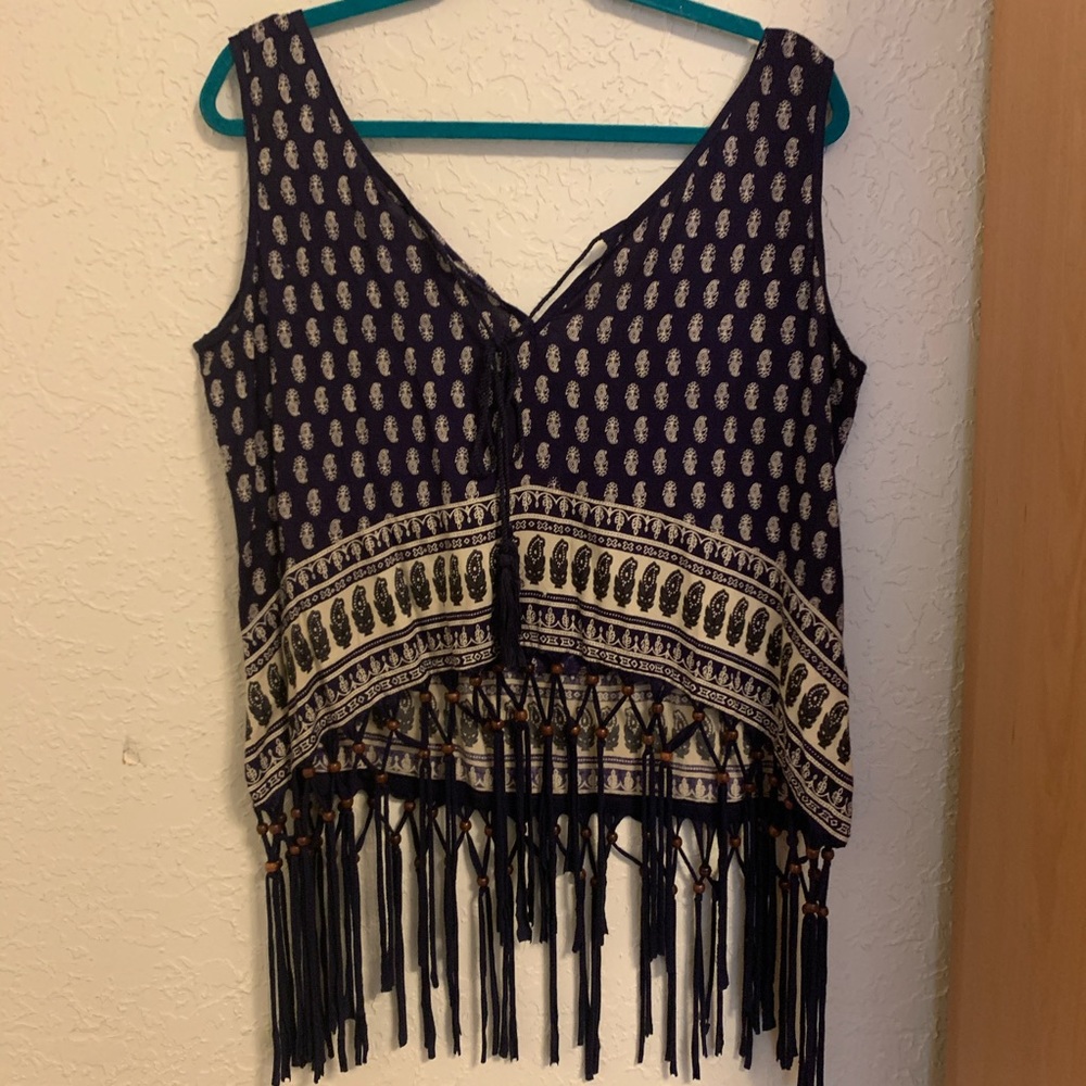 Earthbound beaded fringe top XL